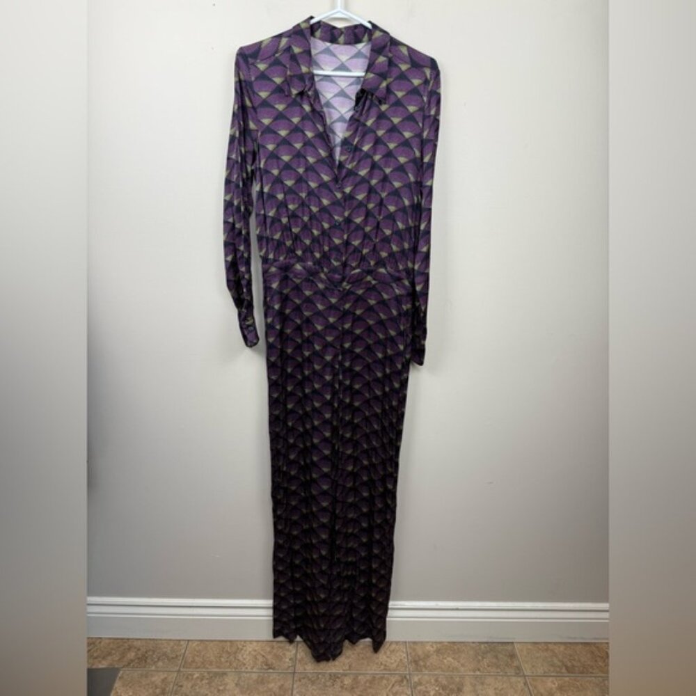 ❌❌SOLD❌❌Otto’ dame Art deco print long sleeve jumpsuit viscose 6 small